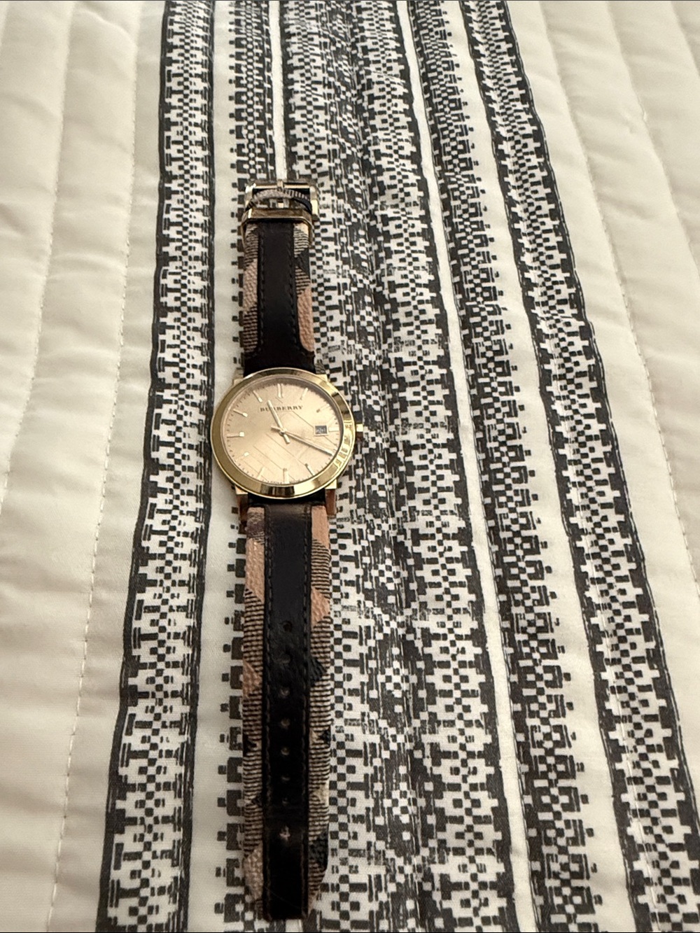 Burberry Tan & Black Check Leather Strap Women’s Watch - Gold Case